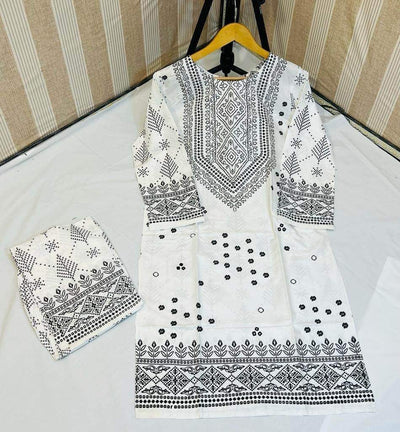 White Chunri printed 2pcs - Zenat