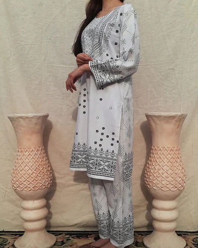 White Chunri printed 2pcs - Zenat